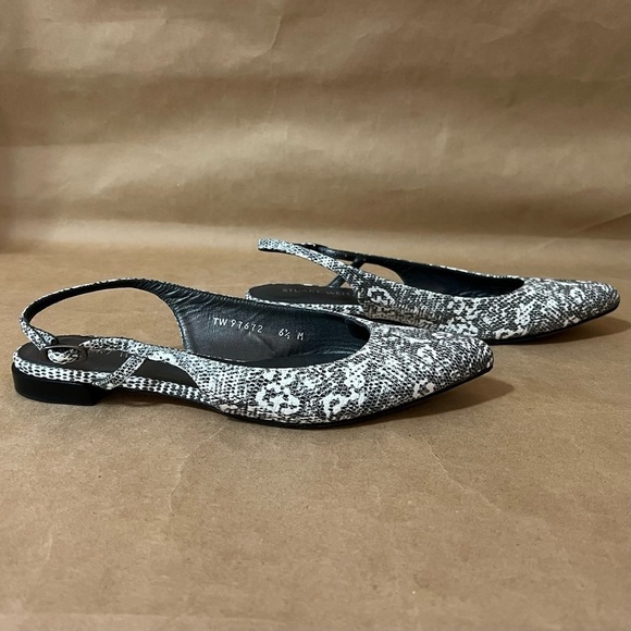 Stuart Weitzman | Slingo Snakeskin Embossed Pointed Toe Slingback Flats Size 6.5 - Picture 2 of 13